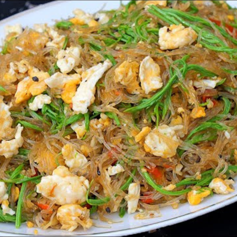 วุ้นเส้นผัดชะอมหมูสับ